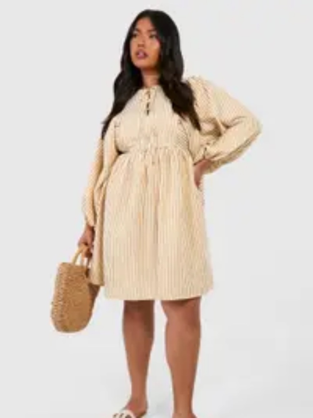 Boohoo Beige Striped Mini Dress